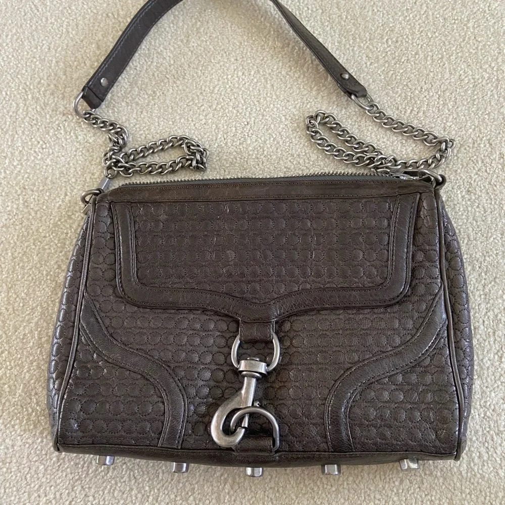 Rebecca Minkoff Quilted Leather crossbody gray ,silver hardware, great condition